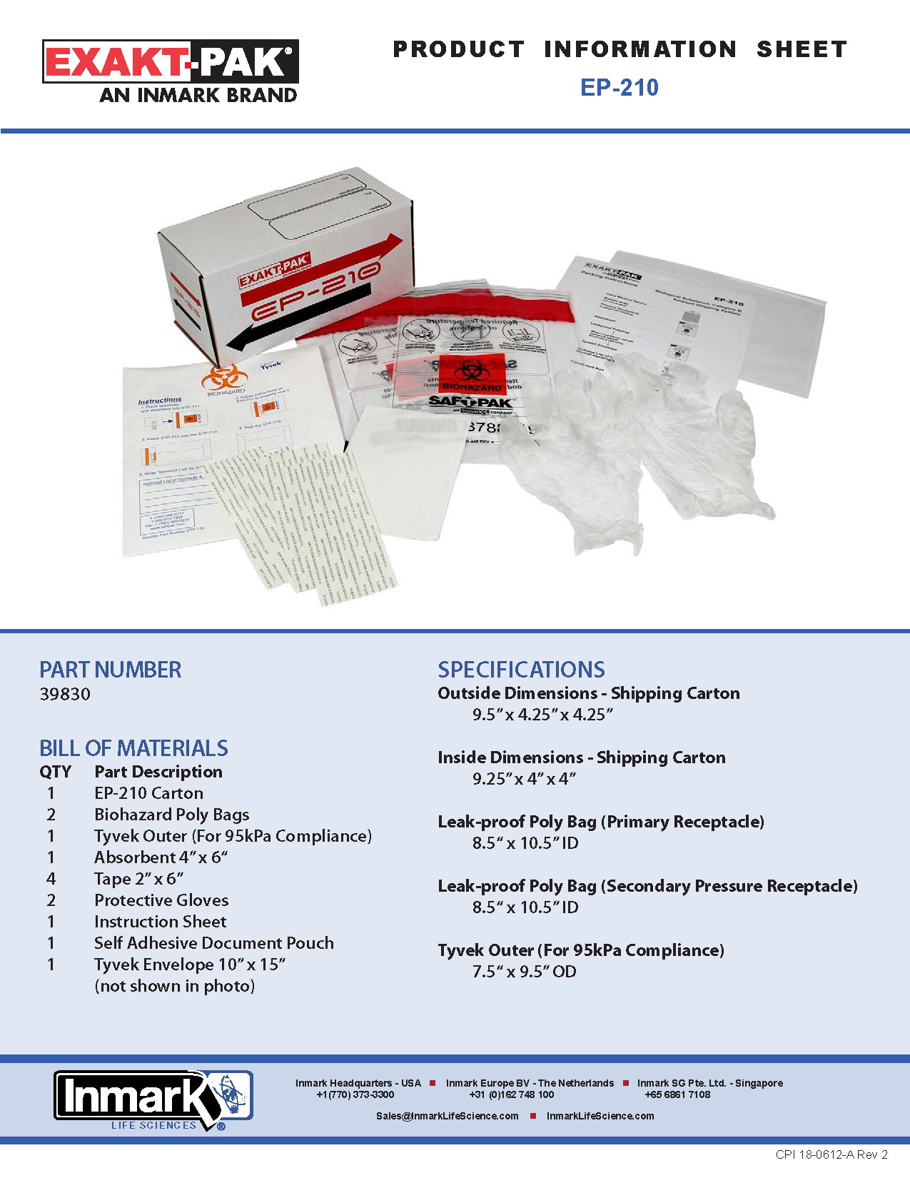 EP-210 (Max Payload Dim. 9.25” x 4” x 4”), 1/Case (Single)
