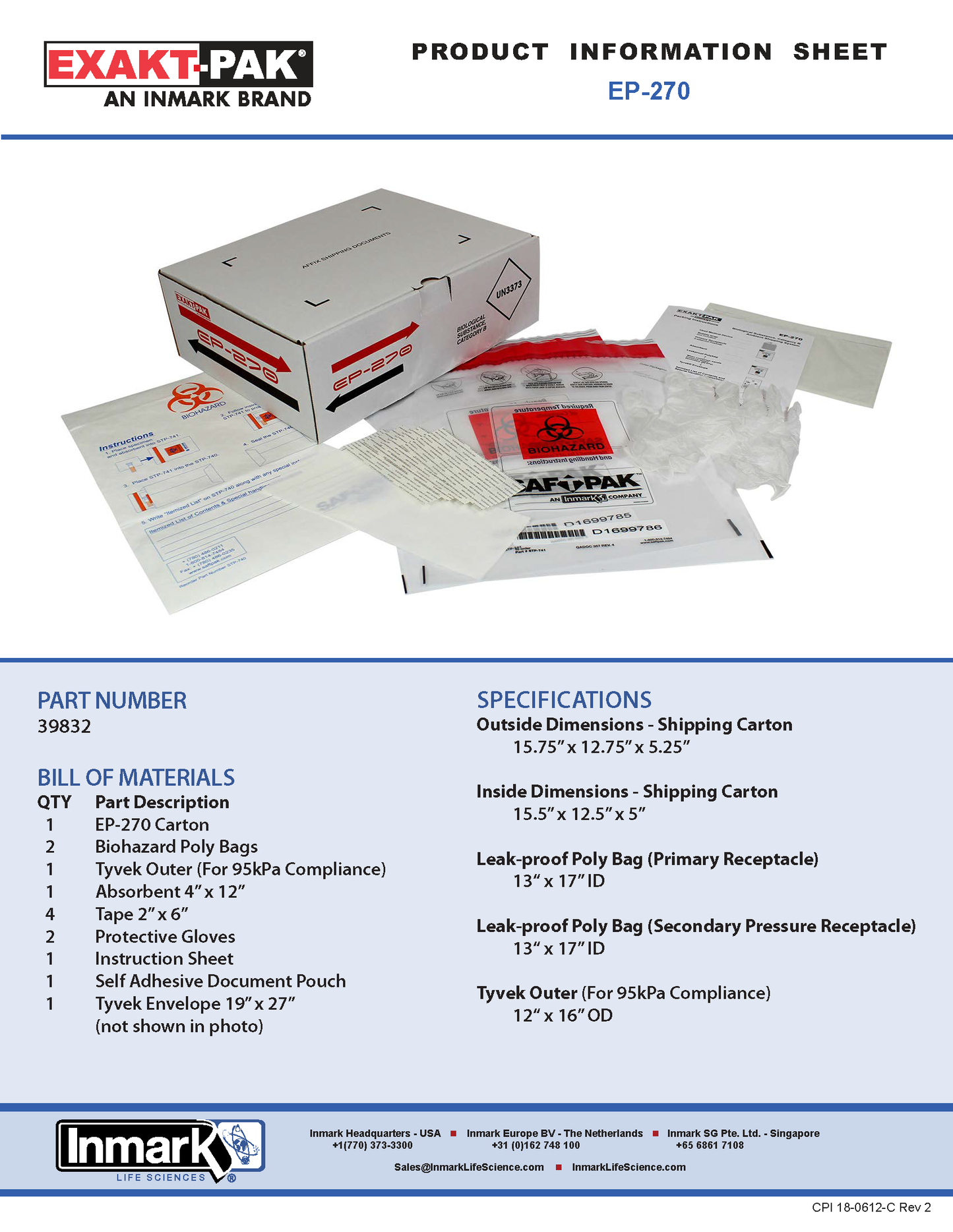 EP-270 (Max Payload Dim. 15.75” x 12.75” x 5.25”), 1/Case (Single)